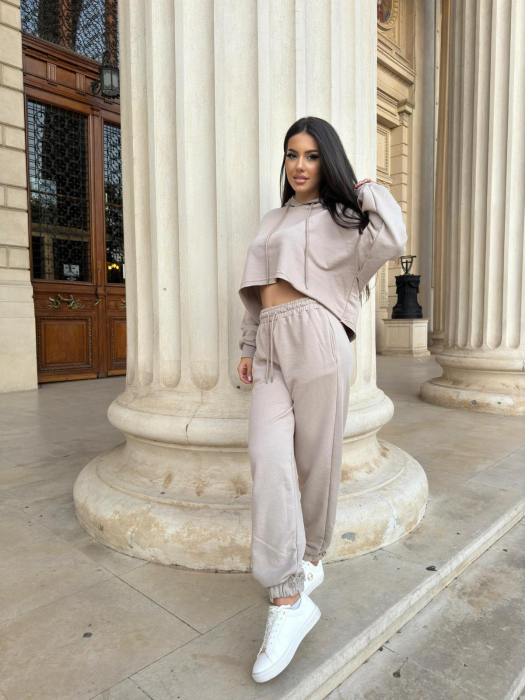 Compleu Dama 2 Piese din Bumbac - Set 2 Piese Hanorac Crop si Pantaloni [33]