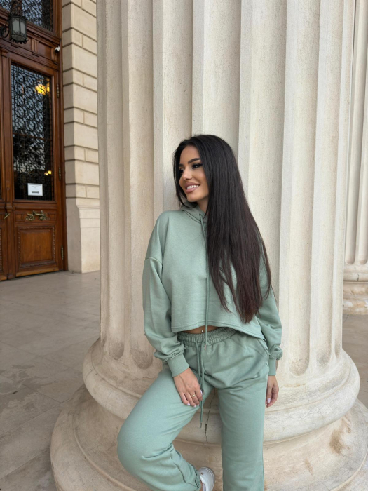 Compleu Dama 2 Piese din Bumbac - Set 2 Piese Hanorac Crop si Pantaloni [2]