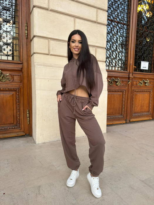 Compleu Dama 2 Piese din Bumbac - Set 2 Piese Hanorac Crop si Pantaloni [39]