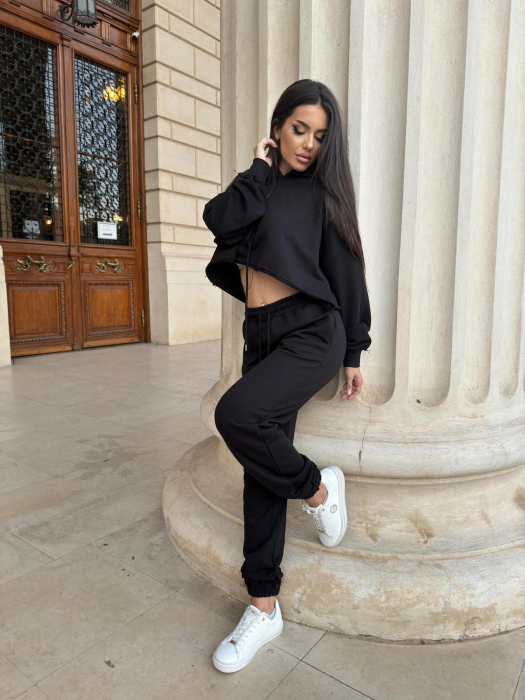 Compleu Dama 2 Piese din Bumbac - Set 2 Piese Hanorac Crop si Pantaloni [41]