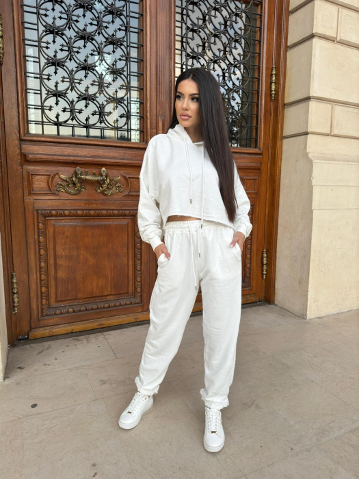 Compleu Dama 2 Piese din Bumbac - Set 2 Piese Hanorac Crop si Pantaloni [1]