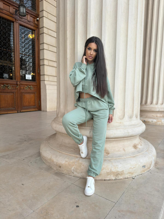 Compleu Dama 2 Piese din Bumbac - Set 2 Piese Hanorac Crop si Pantaloni [1]