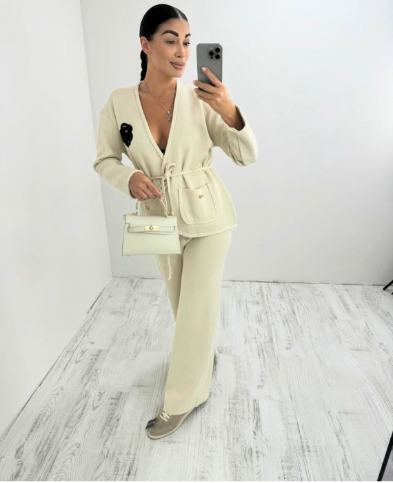 Compleu Dama 3 Piese Tricot - Cardigan, Top, Pantaloni [4]