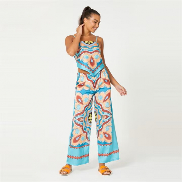 Compleu Dama Top si Pantaloni Satin cu imprimeuri diverse [2]