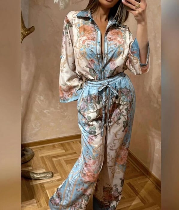Compleu Dama Bluza si Pantaloni Satin cu imprimeu floral [1]
