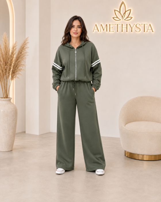 Compleu dama casual cu hanorac, fermoar si pantaloni largi [6]