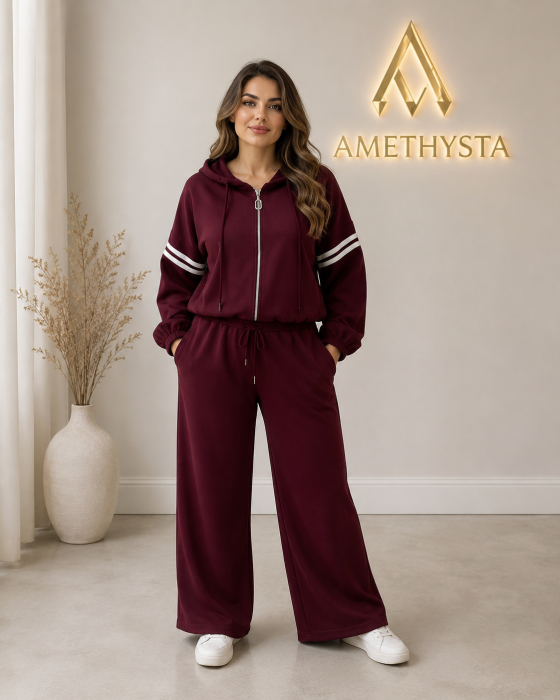 Compleu dama casual cu hanorac, fermoar si pantaloni largi [5]