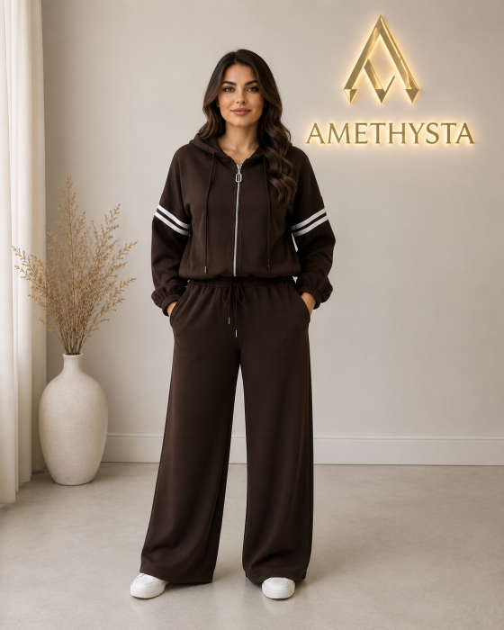 Compleu dama casual cu hanorac, fermoar si pantaloni largi [4]