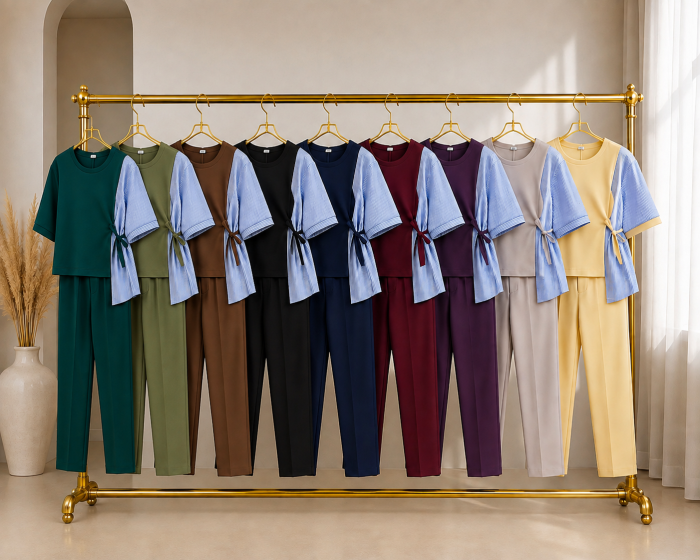 Compleu dama cu camasa inserata, maneca scurta si pantaloni conici, disponibil in mai multe culori [2]