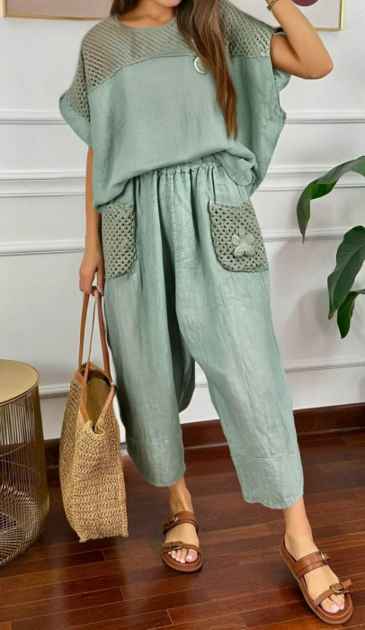 Compleu Dama Din In Croi Lejer, Bluză Si Pantaloni, Marime Universala, Culori Diverse [2]