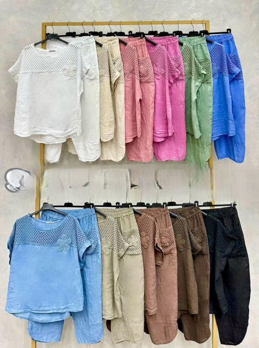 Compleu Dama Din In Croi Lejer, Bluză Si Pantaloni, Marime Universala, Culori Diverse [1]