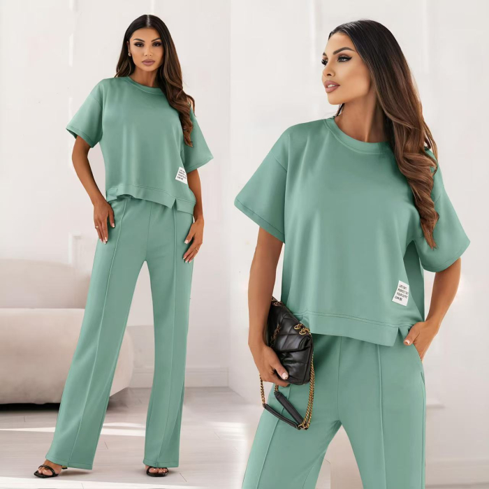 Compleu dama doua piese cu bluza lejera si pantaloni largi, set casual elegant [4]