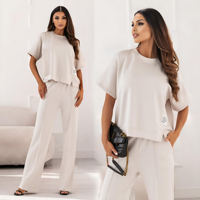 Compleu dama doua piese cu bluza lejera si pantaloni largi, set casual elegant [5]