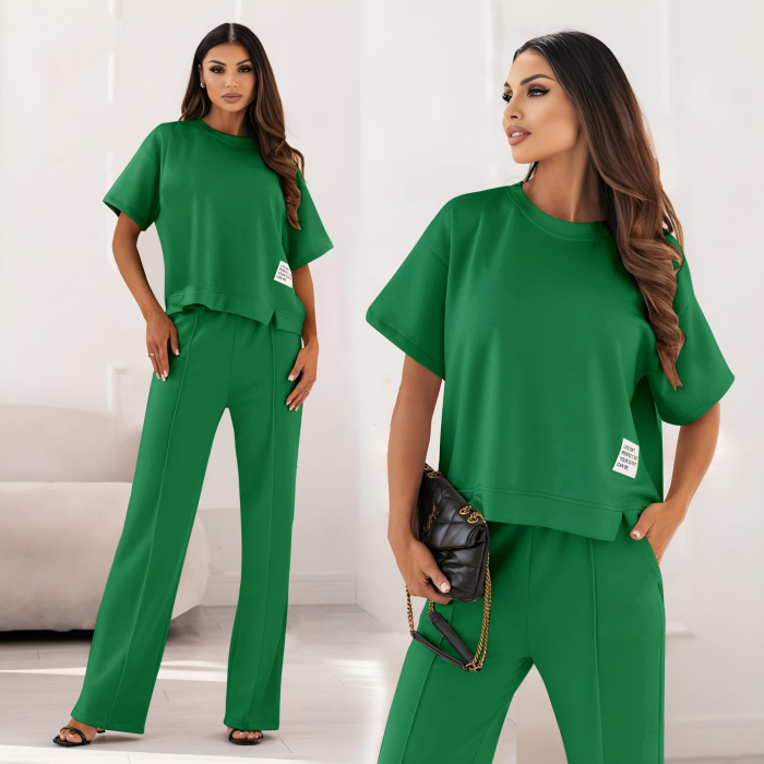 Compleu dama doua piese cu bluza lejera si pantaloni largi, set casual elegant [2]