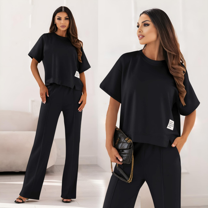 Compleu dama doua piese cu bluza lejera si pantaloni largi, set casual elegant [6]