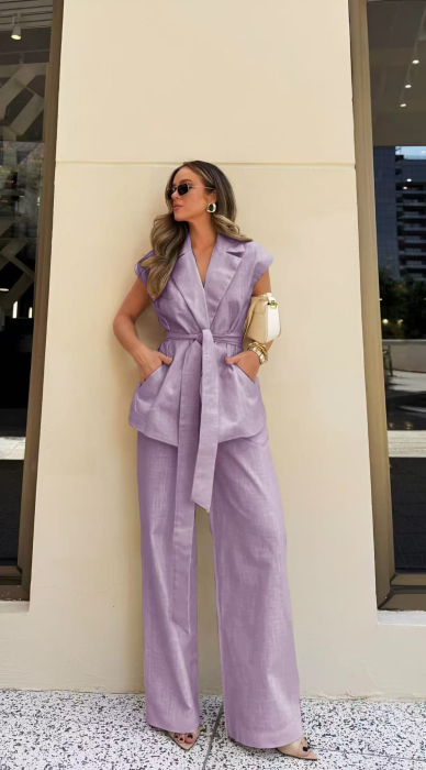 Compleu dama elegant din doua piese cu vesta tip sacou si pantaloni largi [8]
