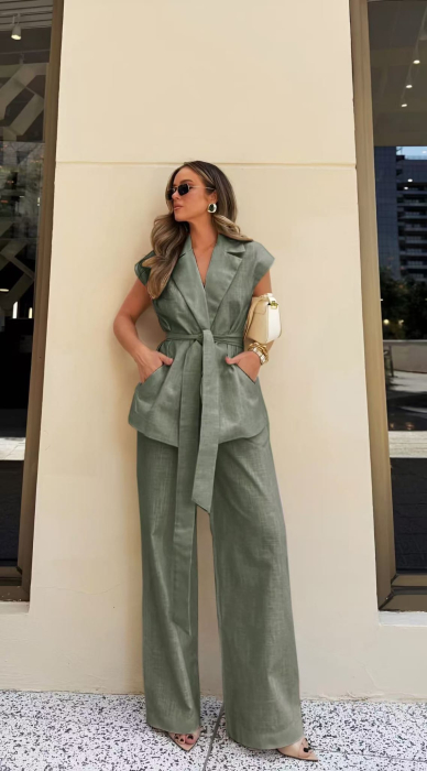 Compleu dama elegant din doua piese cu vesta tip sacou si pantaloni largi [4]