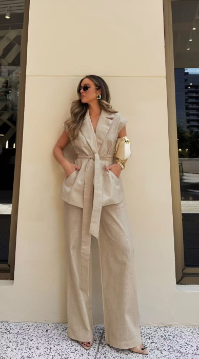 Compleu dama elegant din doua piese cu vesta tip sacou si pantaloni largi [2]
