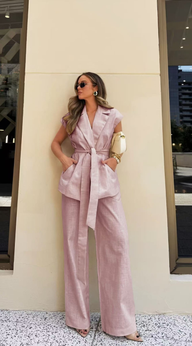 Compleu dama elegant din doua piese cu vesta tip sacou si pantaloni largi [5]