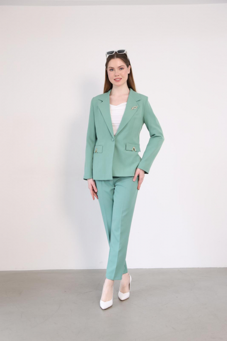 Compleu dama office elegant cu sacou cu detalii aurii si pantaloni conici - Perfect pentru birou si ocazii speciale [1]
