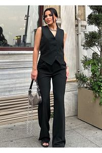Compleu Dama Set 2 Piese Vesta cu rever si Pantalon Wide - CHD1 [3]