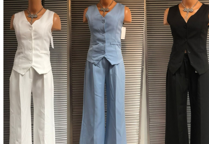 Compleu Dama Set 2 Piese Vesta cu rever si Pantalon Wide - CHD1 [6]