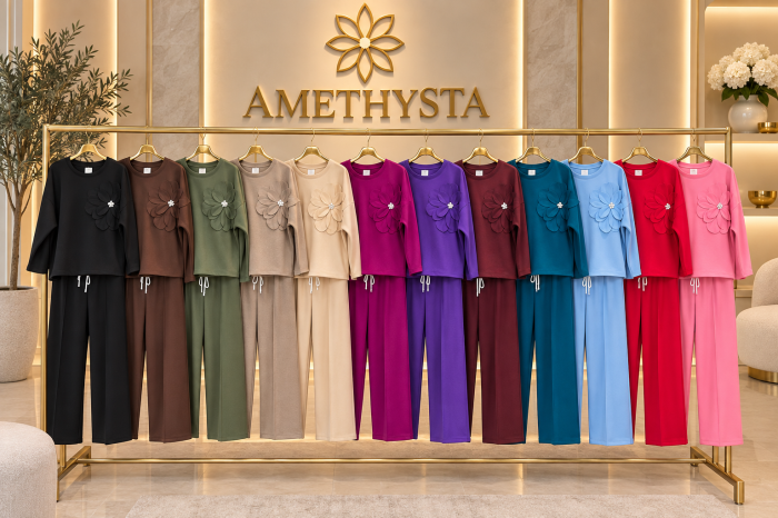 Compleu dama vascoza cu floare 3D si pantaloni largi – marime universala 2 [3]