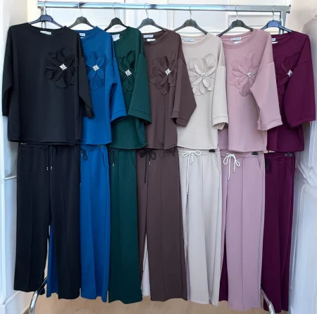 Compleu dama vascoza cu floare 3D si pantaloni largi – marime universala 2 [4]