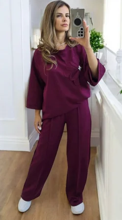 Compleu dama vascoza cu floare 3D si pantaloni largi – marime universala 2 [2]