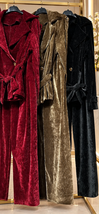 Compleu elegant din catifea cu sclipici, pantalon larg si cordon in talie [2]