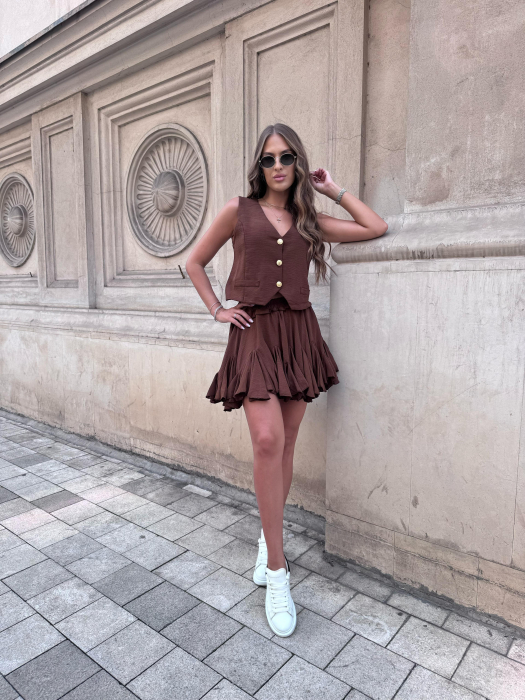 Compleu vesta si pantalon tip fusta cu volanase din IN PREMIUM, revere largi si nasturi aurii – marime universala S-M [2]