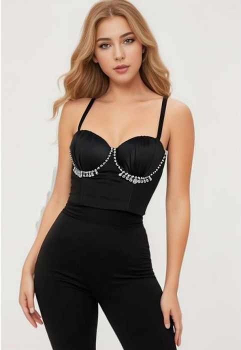 Corset Diamond Touch cu cristale – push-up cu bretele reglabile, stil glamour pentru ocazii speciale - 4 [1]