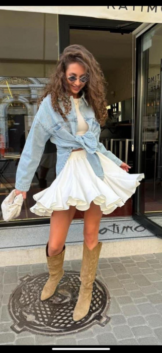 Fusta baby doll cu volane, croi in A, talie elastica, mai multe culori, stil romantic casual [10]