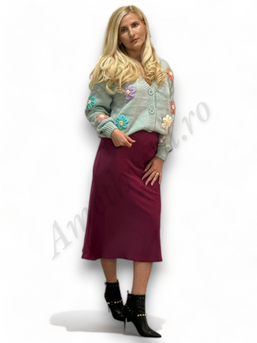 Fusta dama saten evazata fucsia model Serena - Amethysta.ro [5]