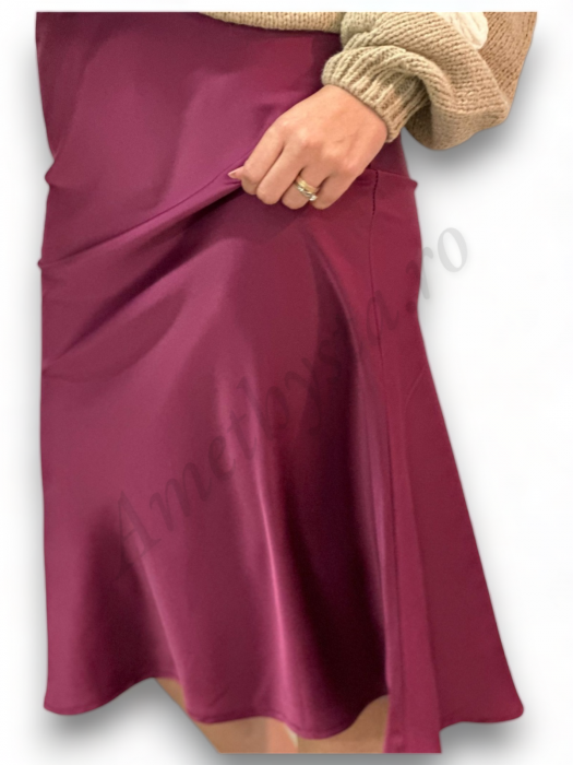 Fusta dama saten evazata fucsia model Serena - Amethysta.ro [4]