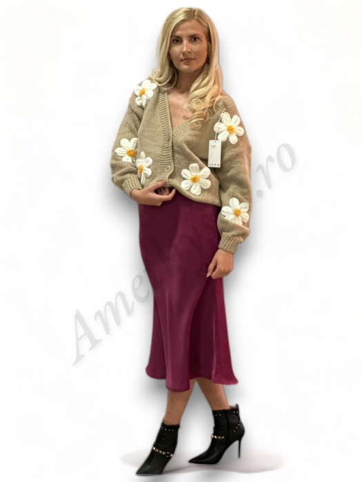 Fusta dama saten evazata fucsia model Serena - Amethysta.ro [2]