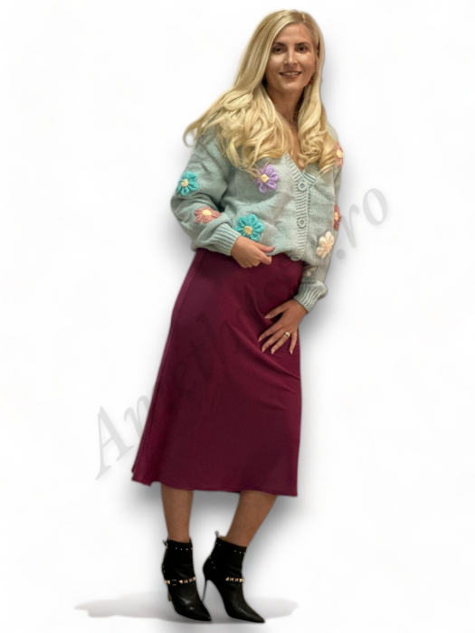 Fusta dama saten evazata fucsia model Serena - Amethysta.ro [6]