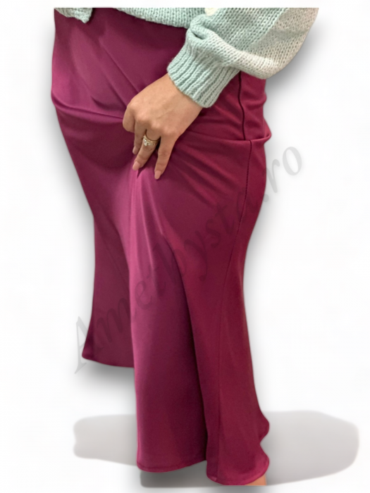 Fusta dama saten evazata fucsia model Serena - Amethysta.ro [3]
