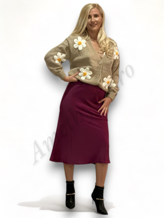 Fusta dama saten evazata fucsia model Serena - Amethysta.ro [1]