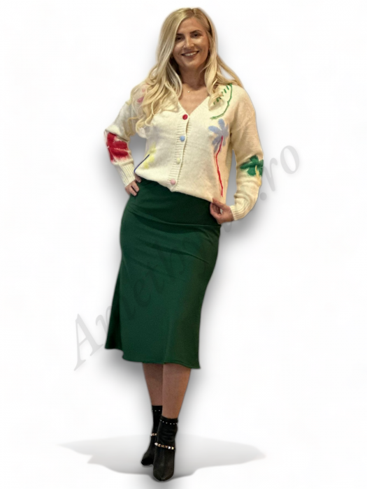 Fusta dama saten evazata verde inchis model Serena - Amethysta.ro [1]