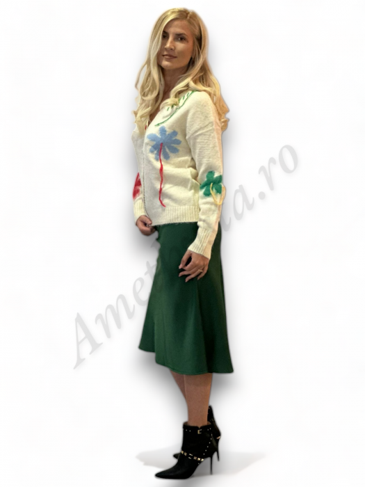 Fusta dama saten evazata verde inchis model Serena - Amethysta.ro [4]