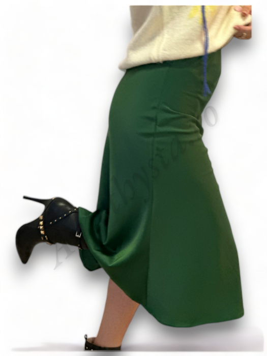 Fusta dama saten evazata verde inchis model Serena - Amethysta.ro [2]