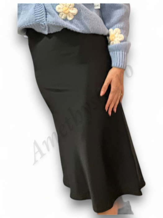 Fusta dama saten evazata negru model Serena - Amethysta.ro [4]
