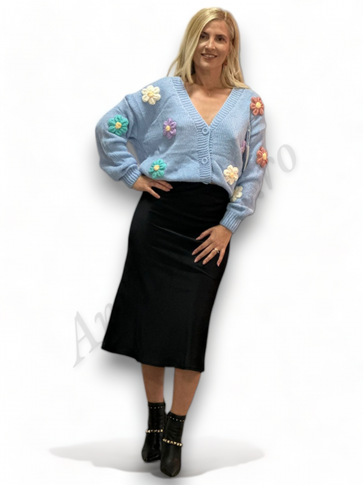 Fusta dama saten evazata negru model Serena - Amethysta.ro [1]