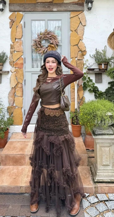 Fusta Lunga Boho Maro - Tulle Volane si Animal Print Leopard [4]