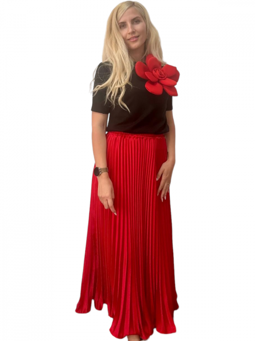 Fusta plisata midi din sifon - Sarah - rosu [4]