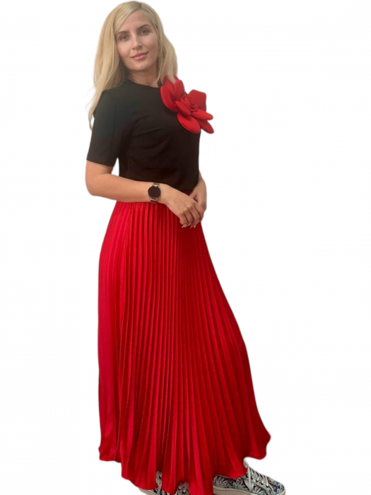 Fusta plisata midi din sifon - Sarah - rosu [3]