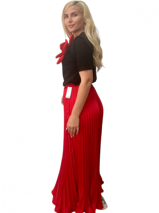 Fusta plisata midi din sifon - Sarah - rosu [2]