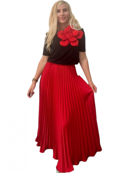 Fusta plisata midi din sifon - Sarah - rosu [5]