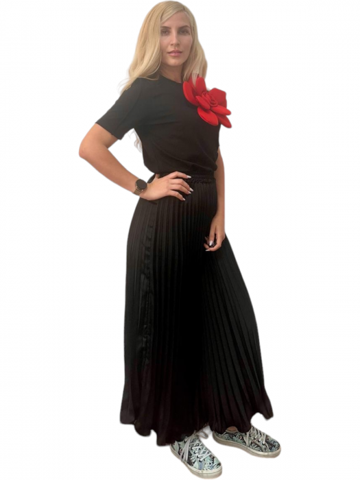Fusta plisata midi din sifon - Sarah - negru [4]